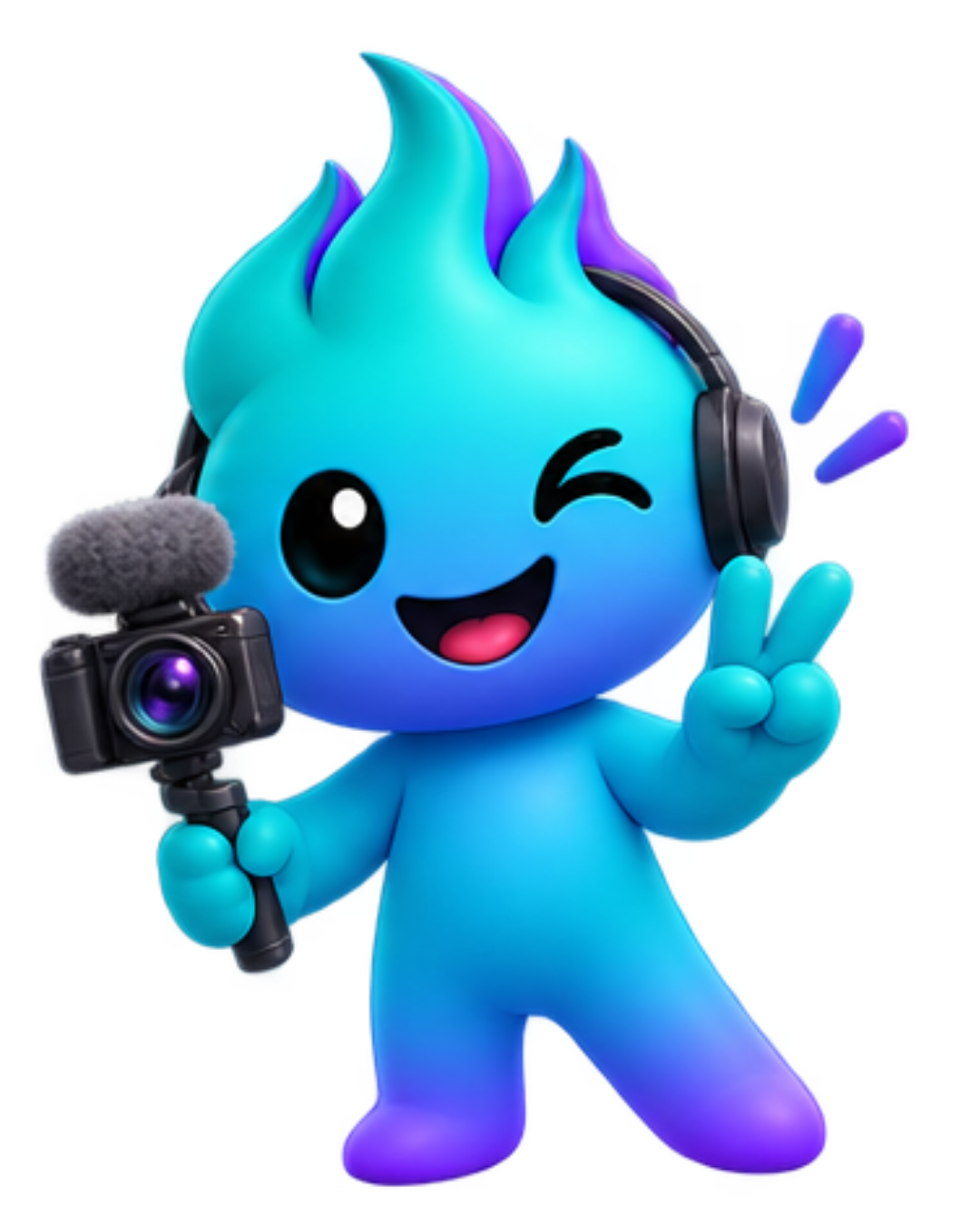 Digital Sizzle mascot with headphones and a camera